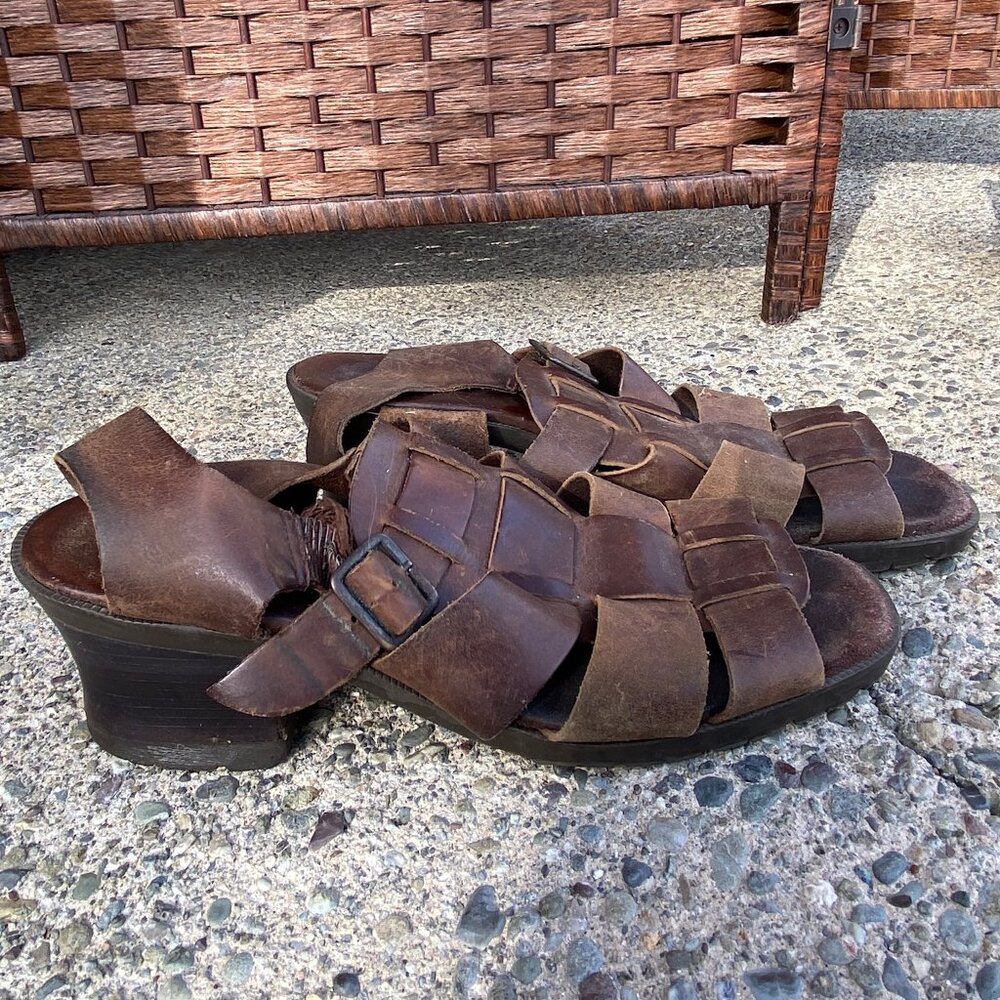 Genuine Brazilian Leather Brown Sandal Heels, Size 9